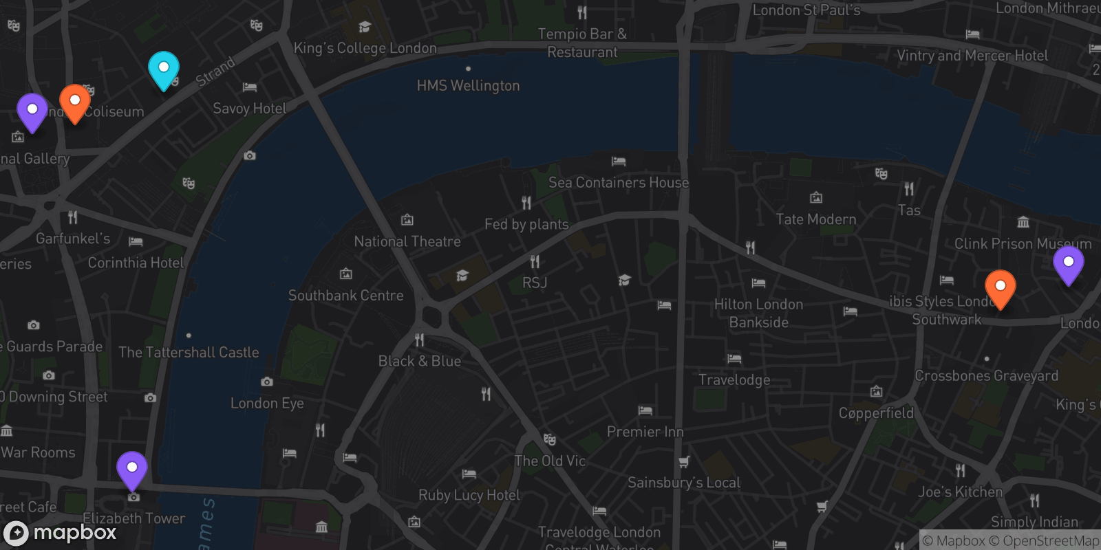 Map showing 6 locations