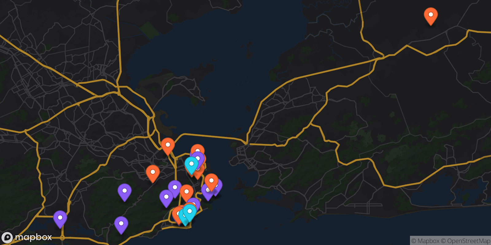Map showing 31 locations