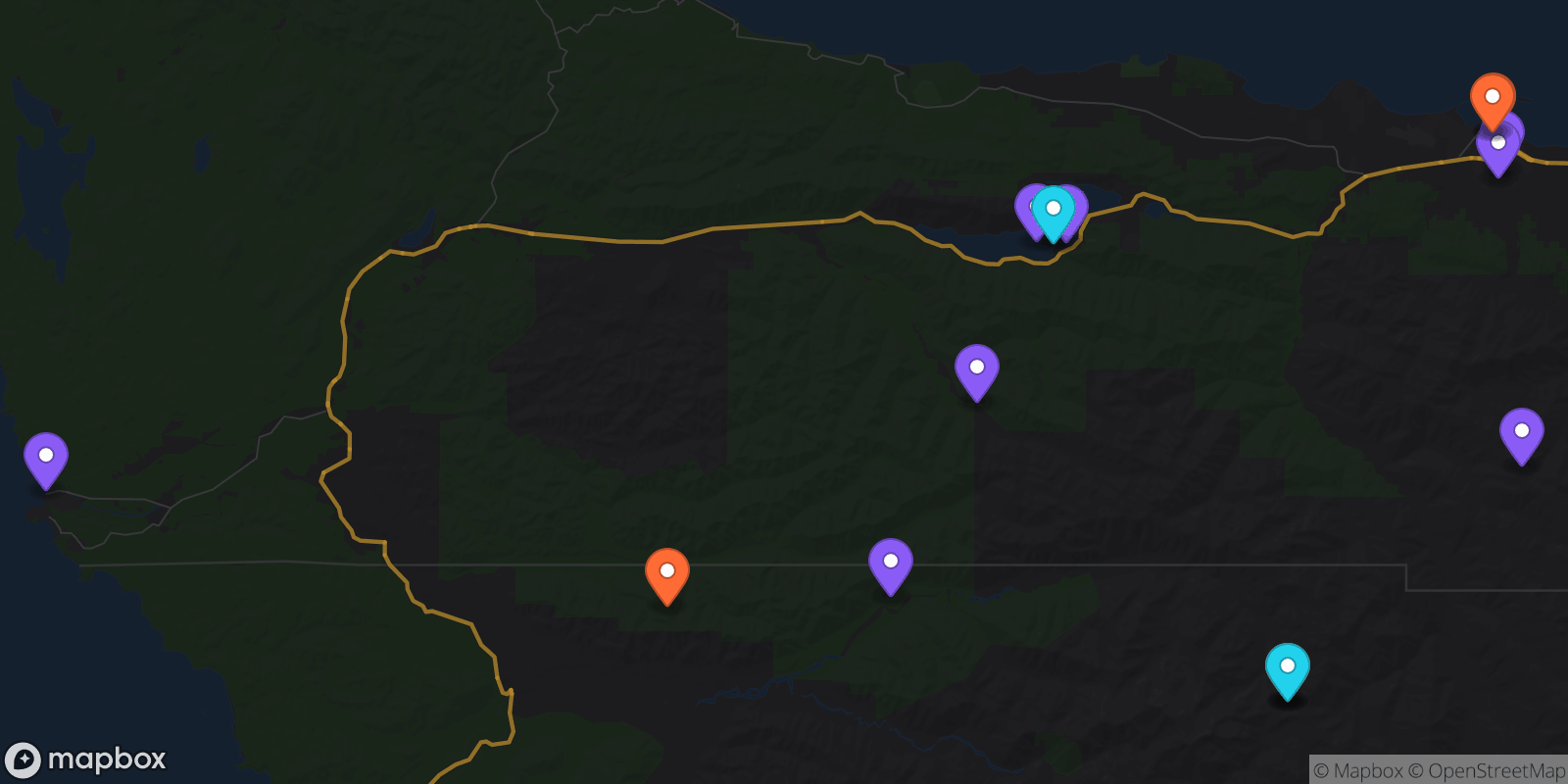 Map showing 16 locations