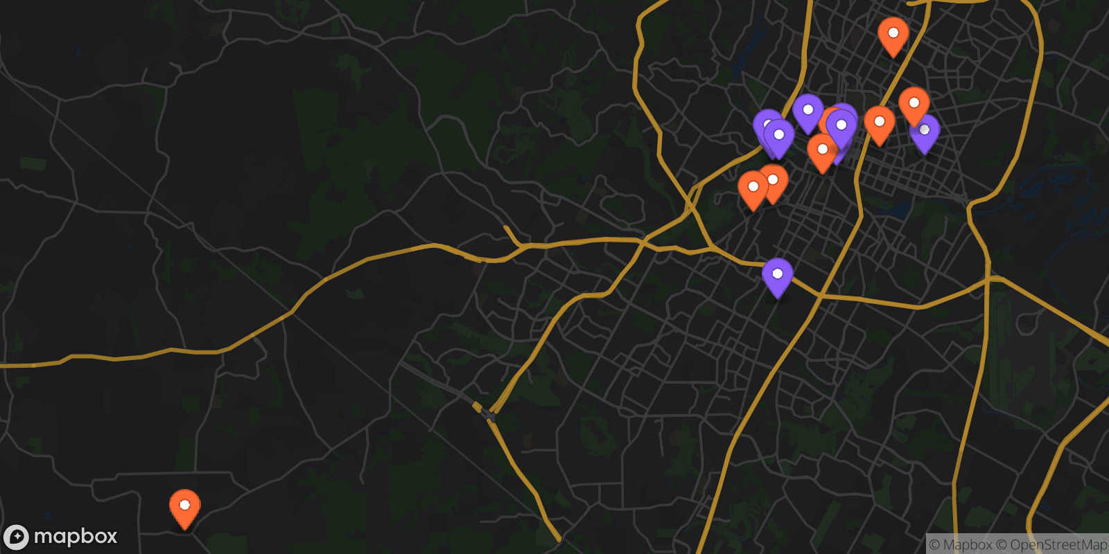 Map showing 17 locations