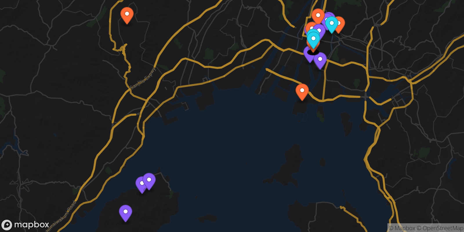 Map showing 38 locations