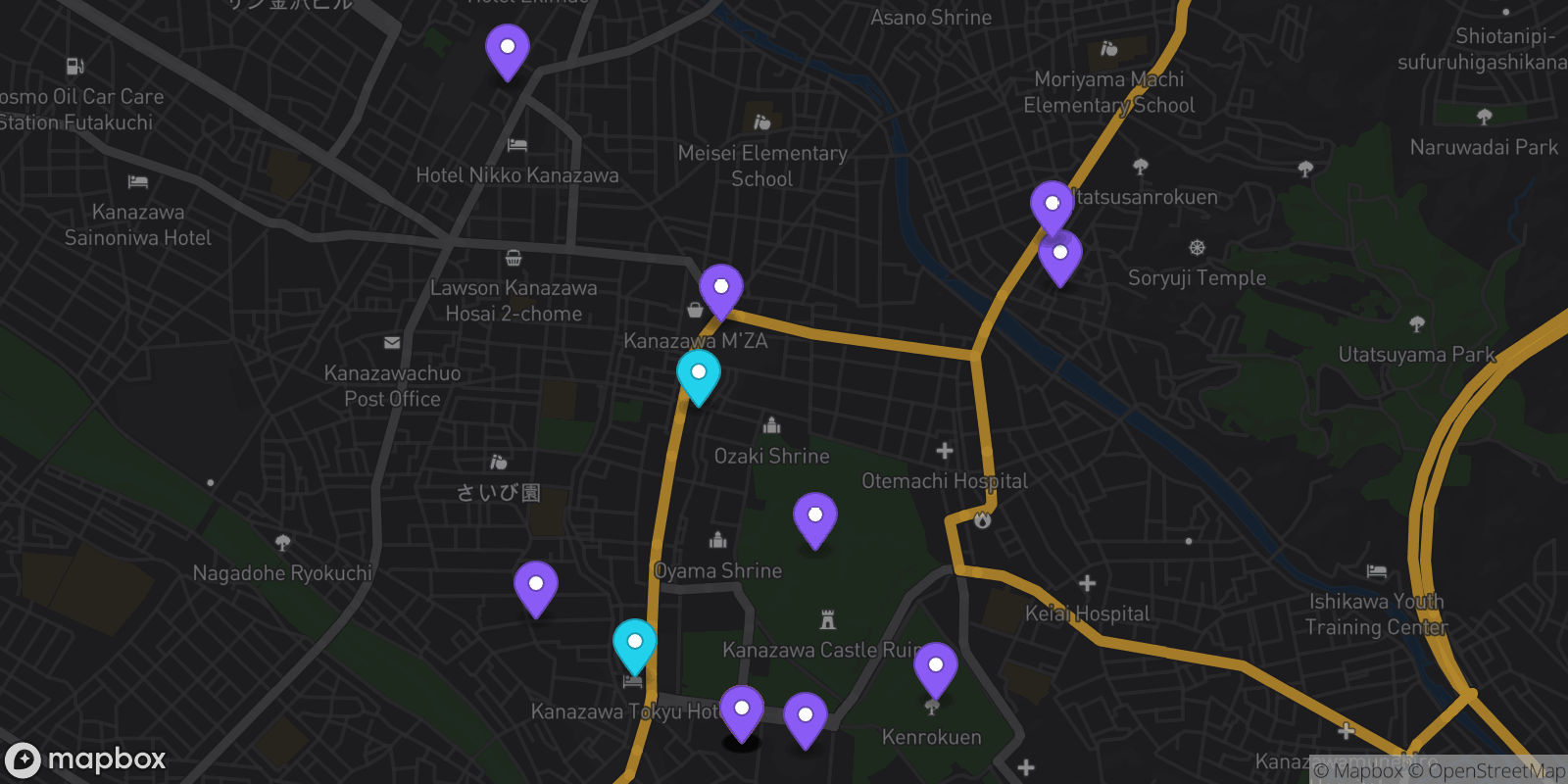 Map showing 17 locations