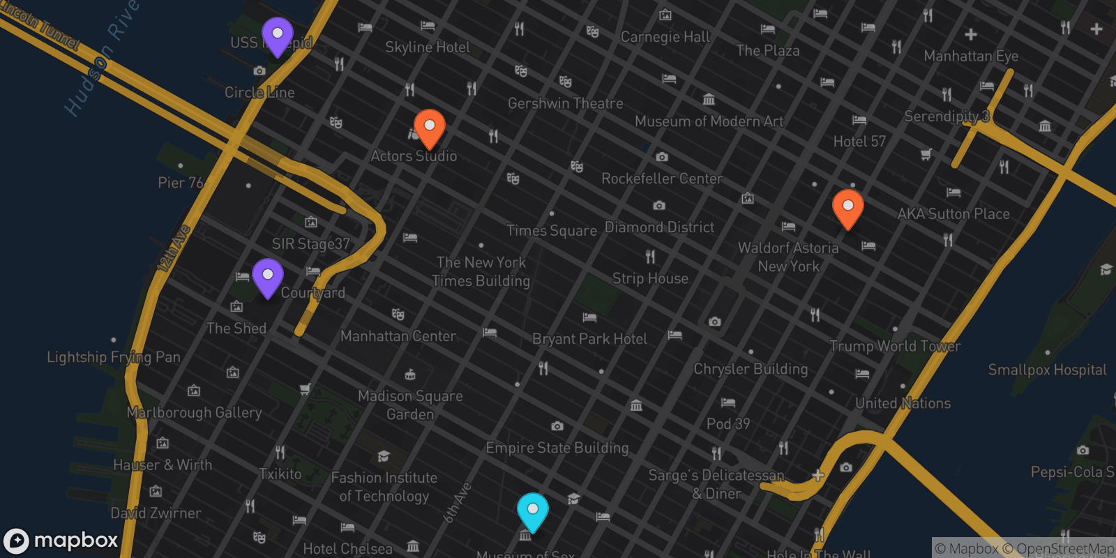Map showing 5 locations