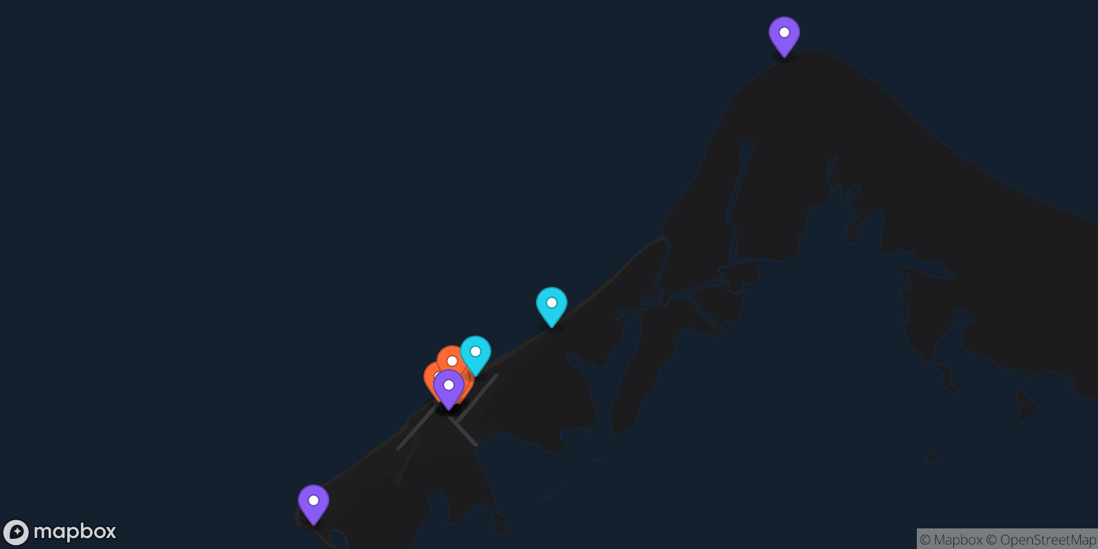 Map showing 14 locations
