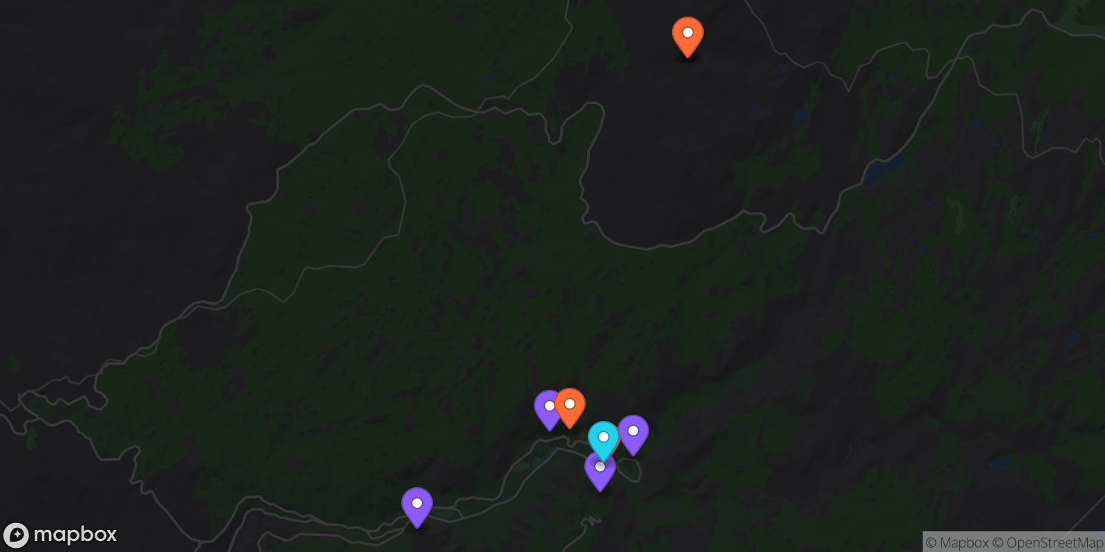 Map showing 9 locations