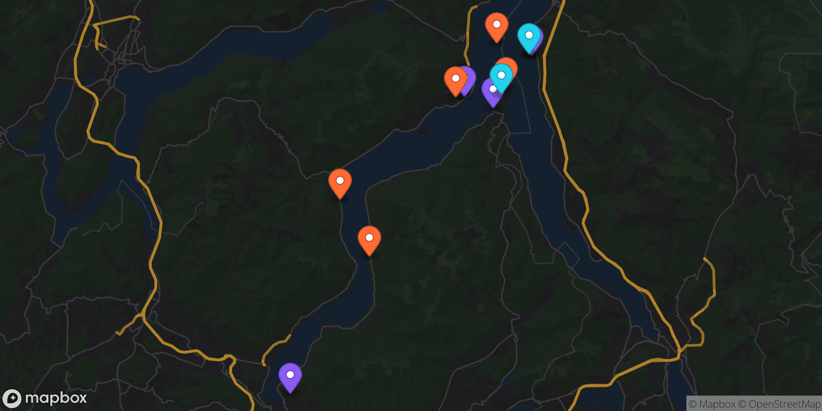 Map showing 12 locations