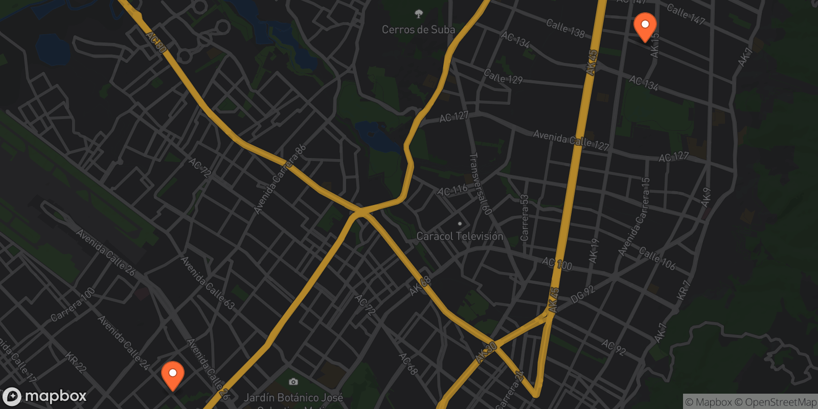Map showing 2 locations