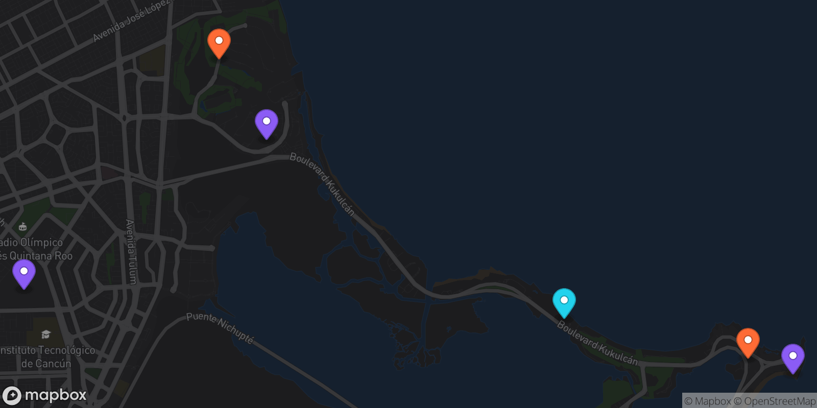 Map showing 6 locations