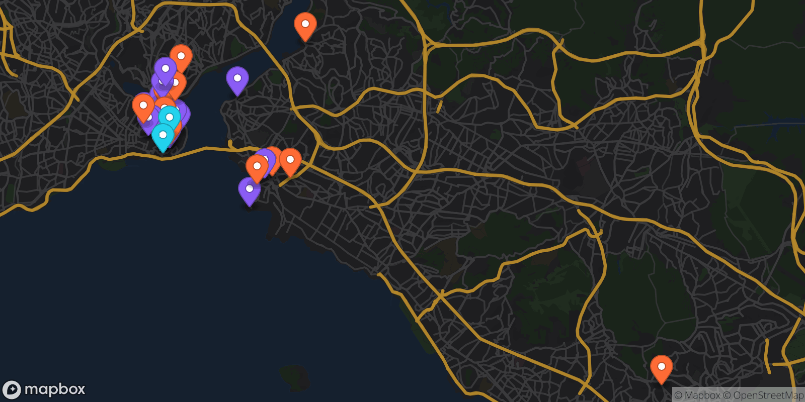 Map showing 36 locations