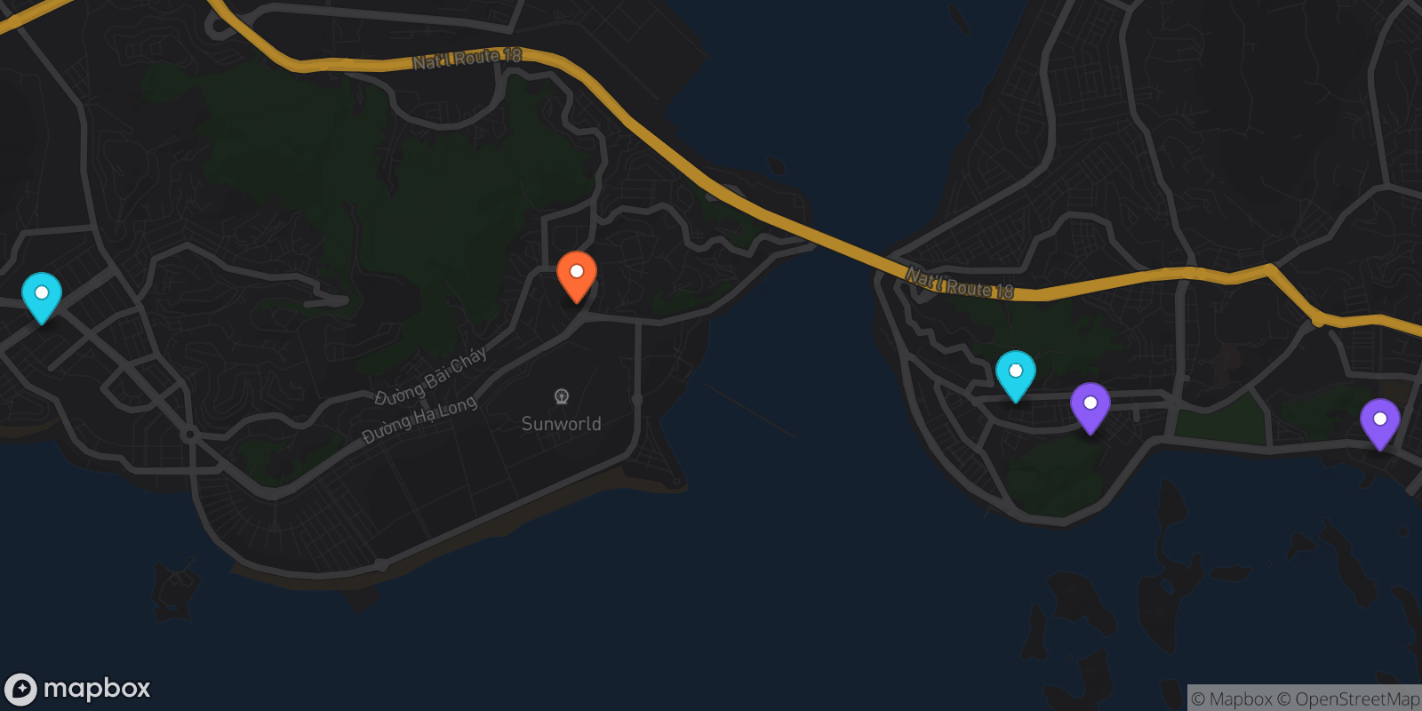 Map showing 5 locations