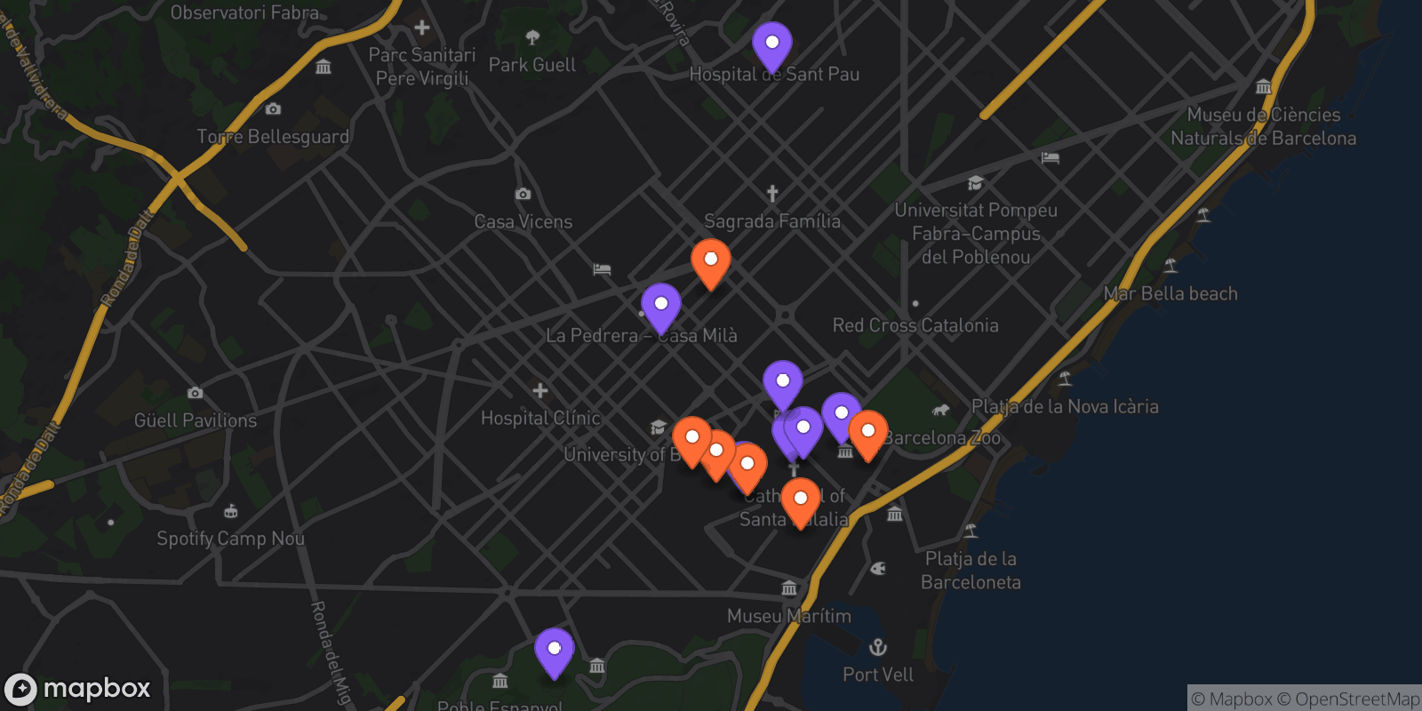 Map showing 14 locations