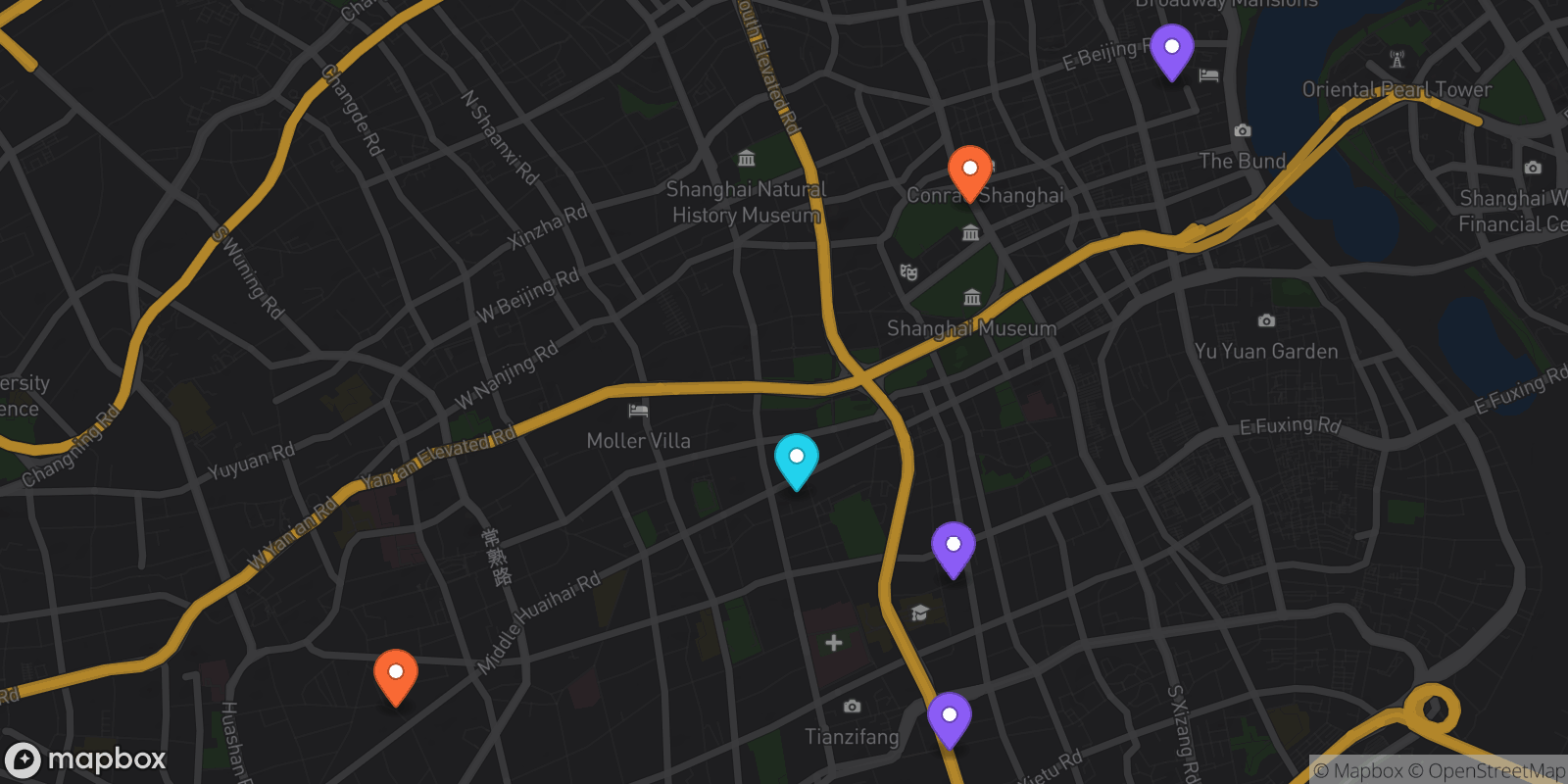 Map showing 6 locations