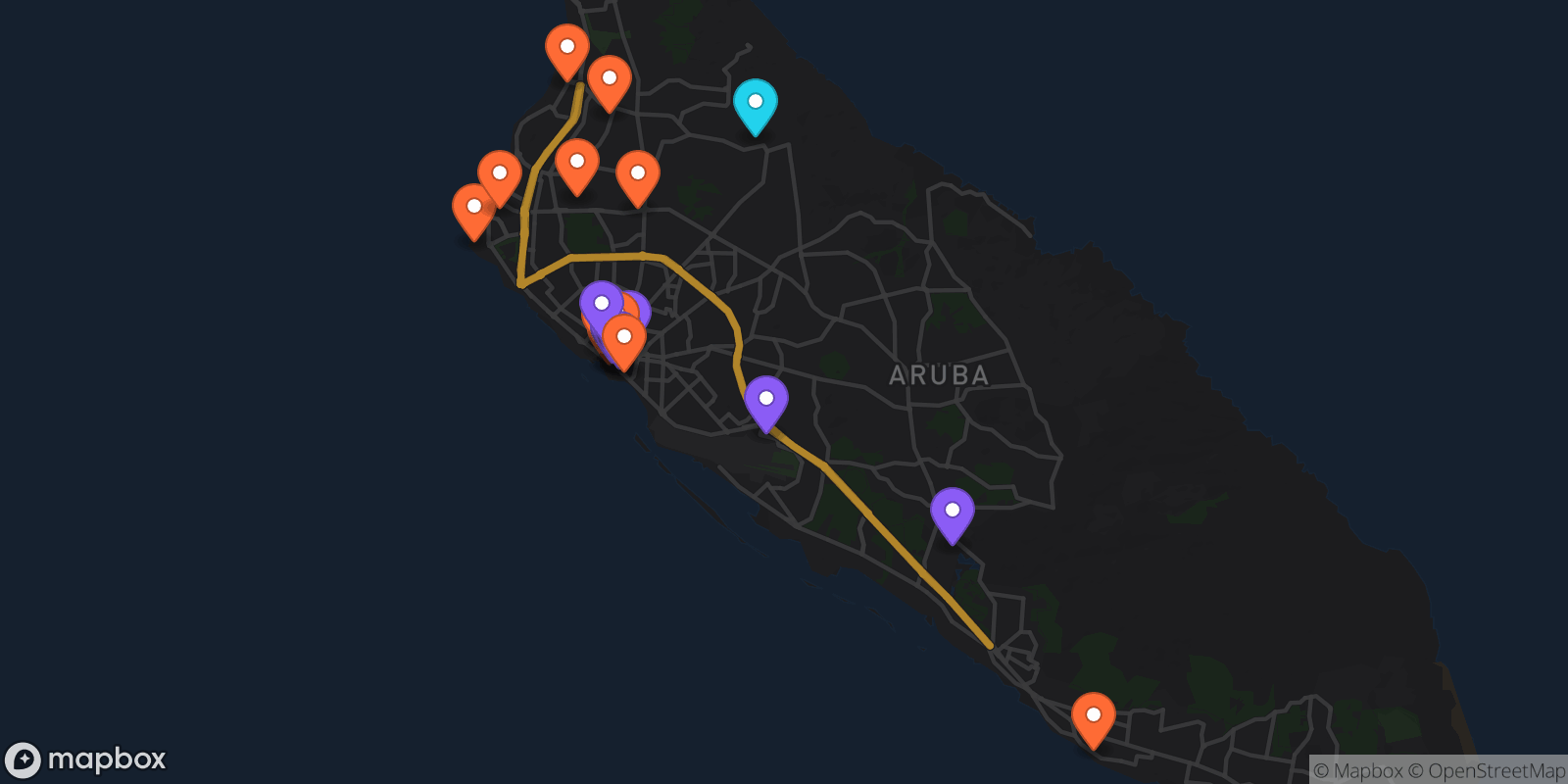 Map showing 23 locations