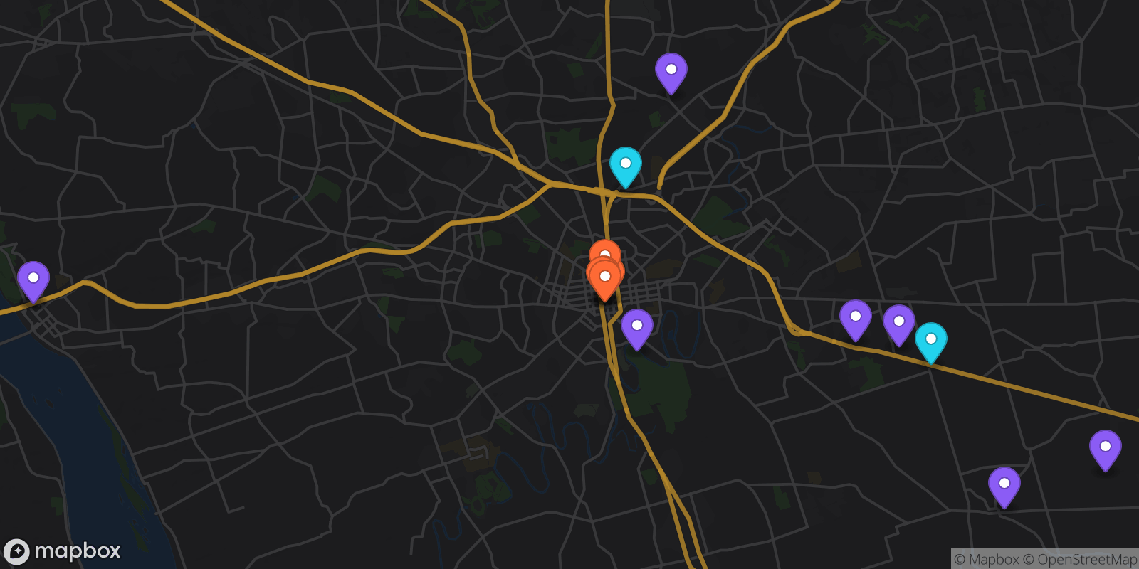 Map showing 16 locations