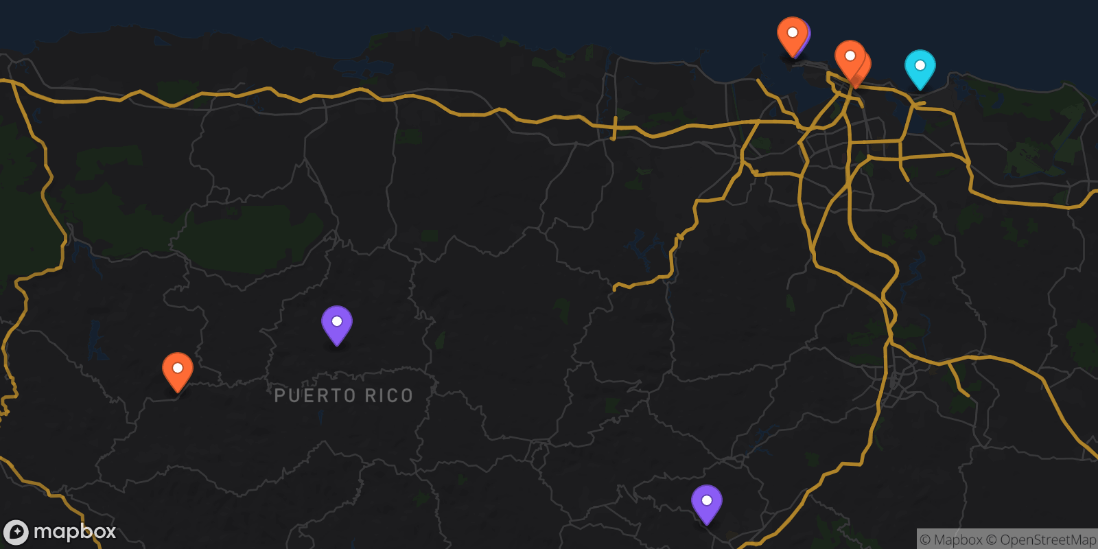 Map showing 8 locations
