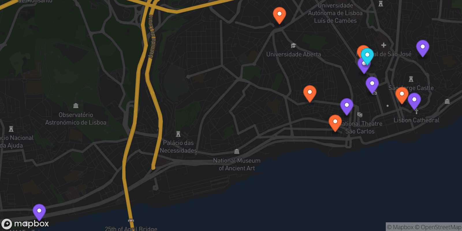 Map showing 12 locations