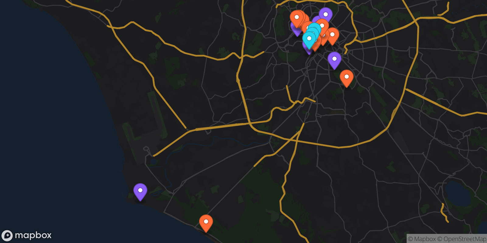 Map showing 30 locations