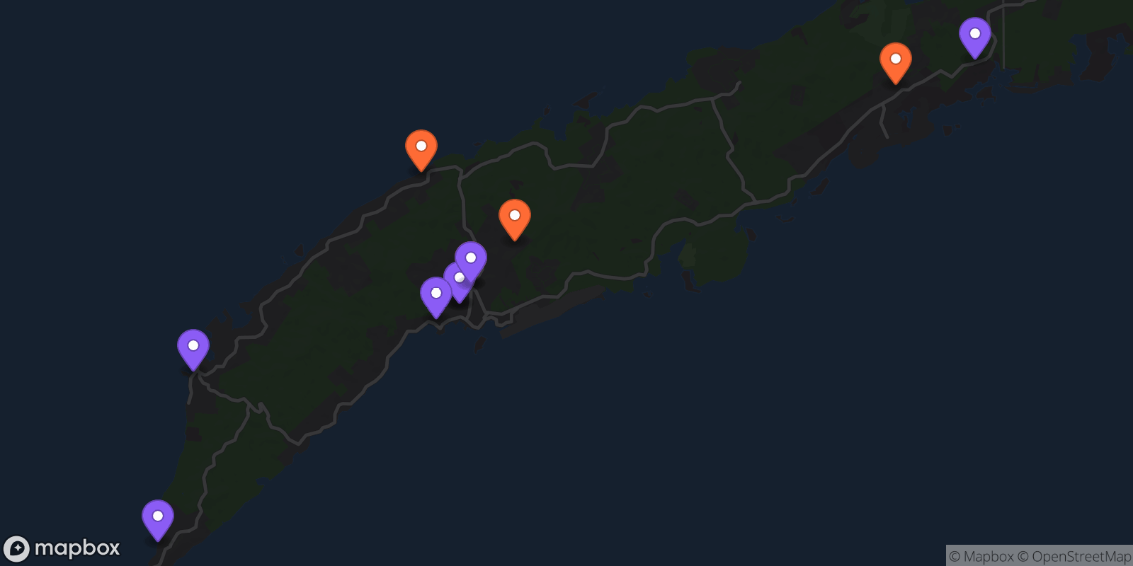 Map showing 11 locations