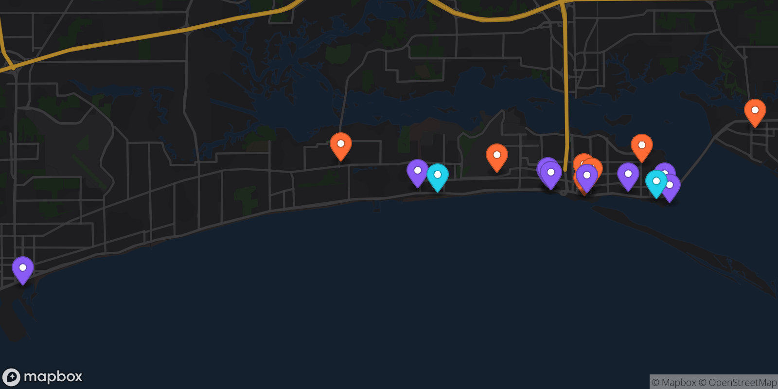 Map showing 20 locations