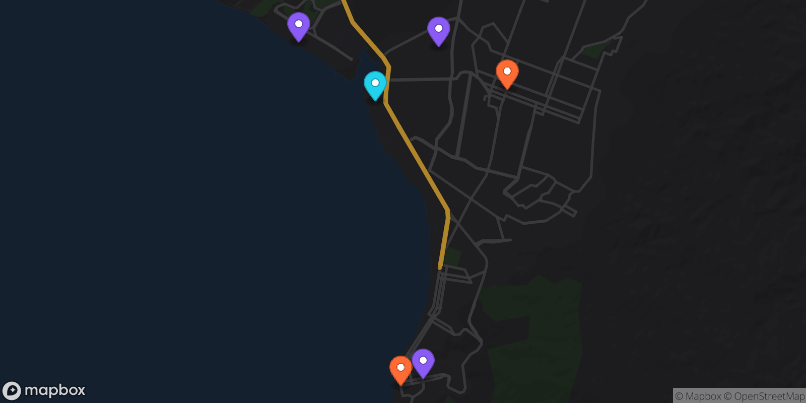 Map showing 6 locations