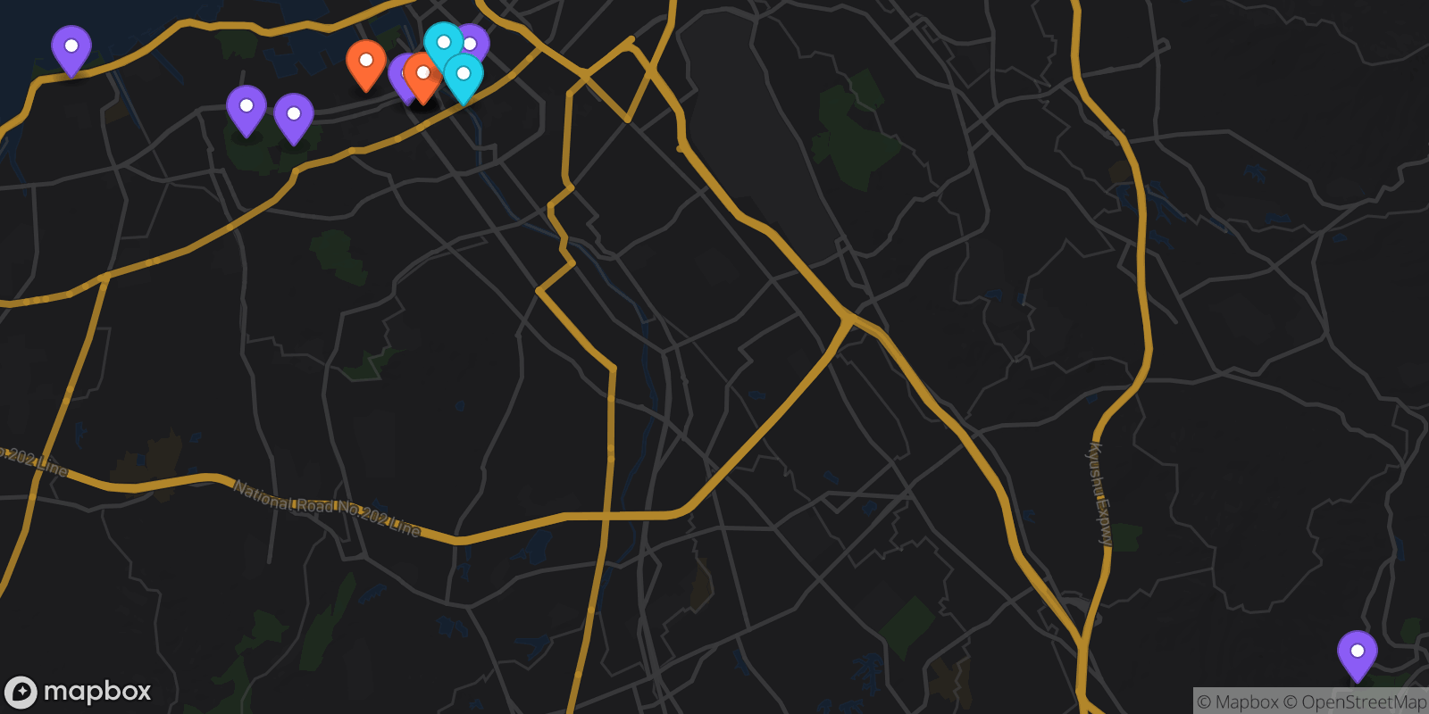 Map showing 14 locations