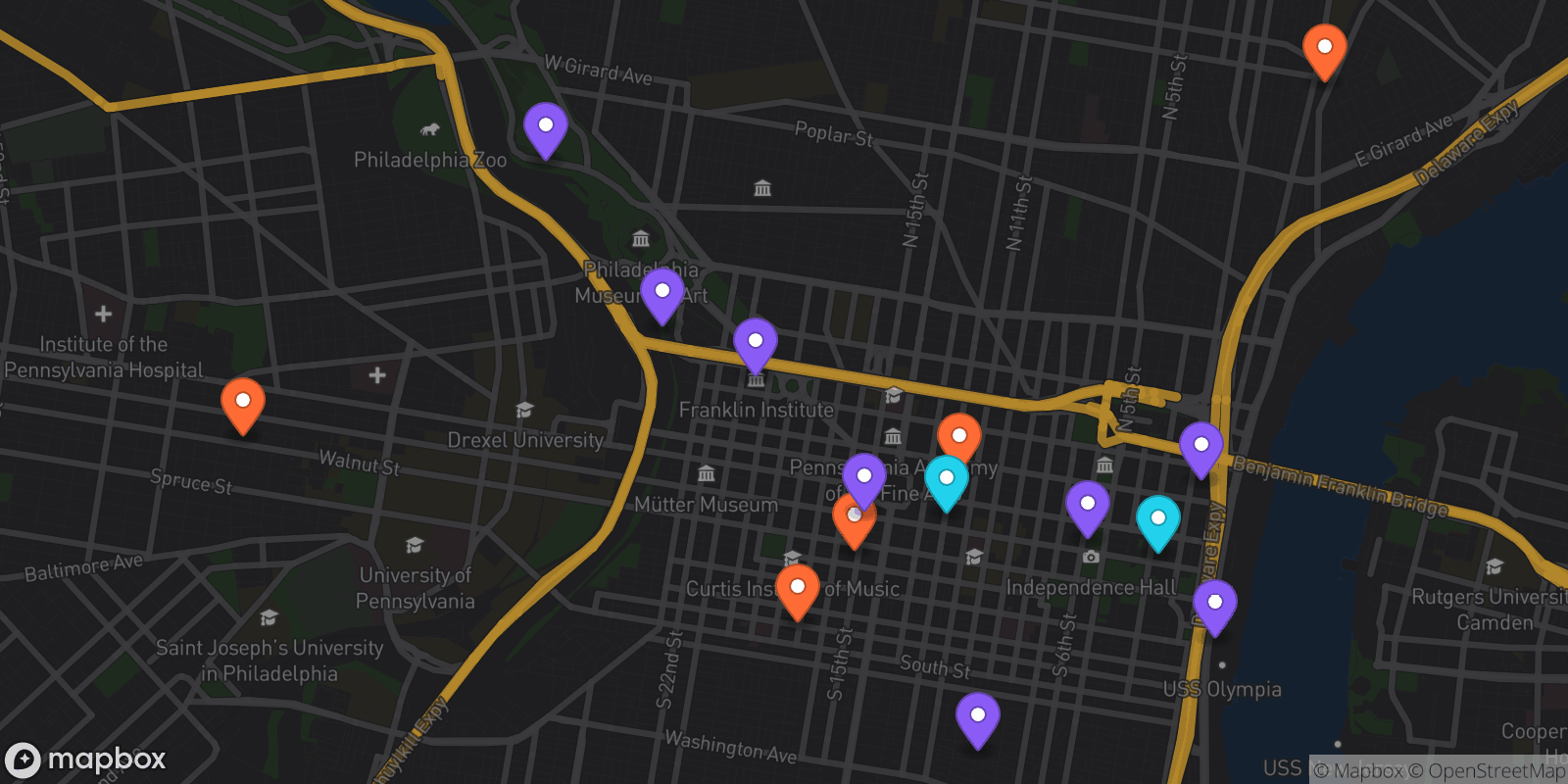 Map showing 15 locations