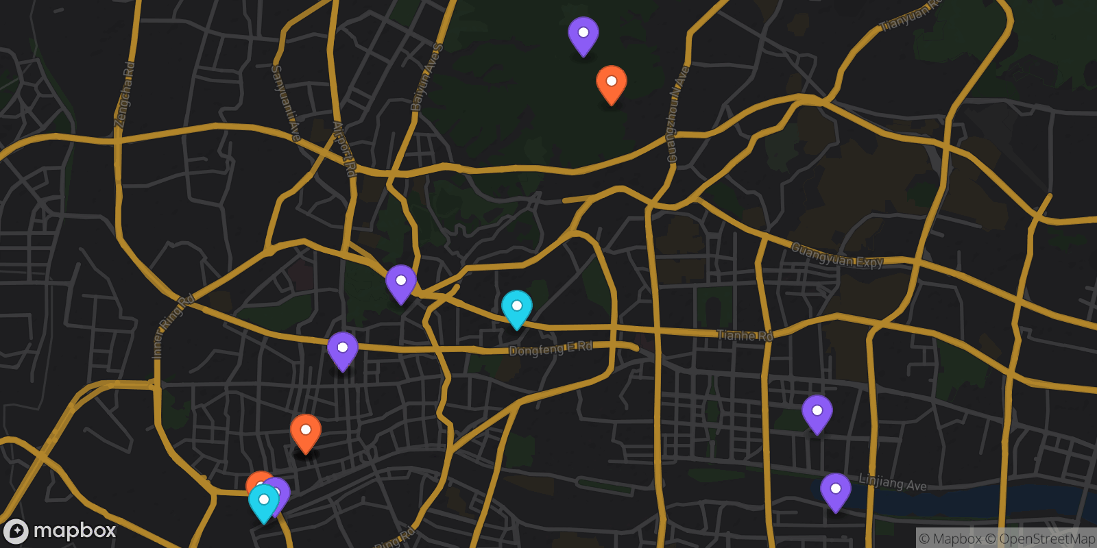 Map showing 15 locations