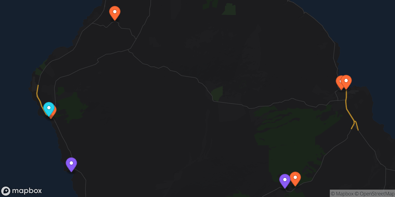 Map showing 8 locations