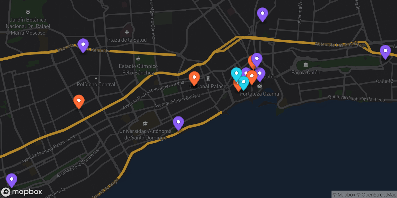 Map showing 19 locations