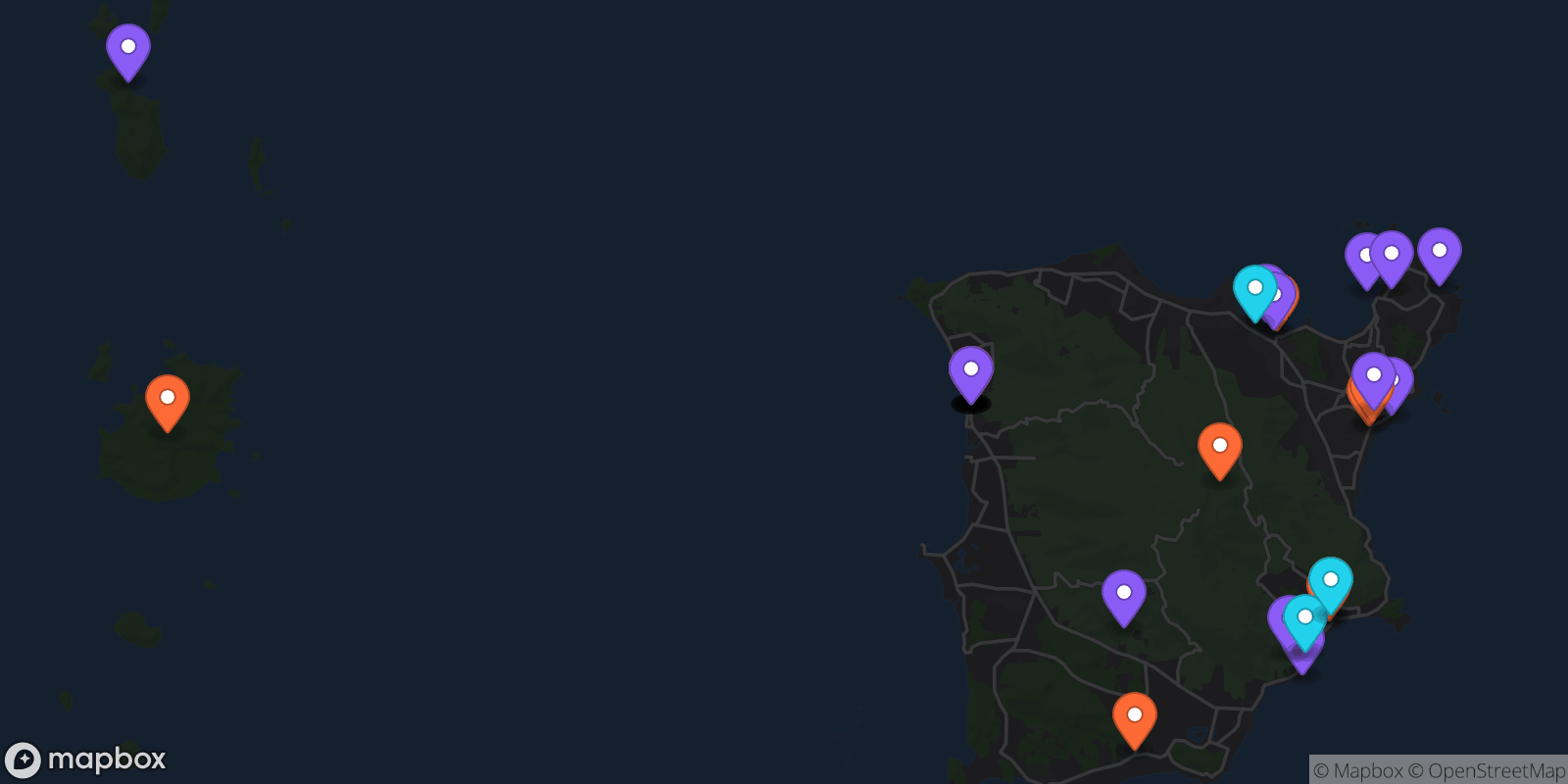 Map showing 32 locations