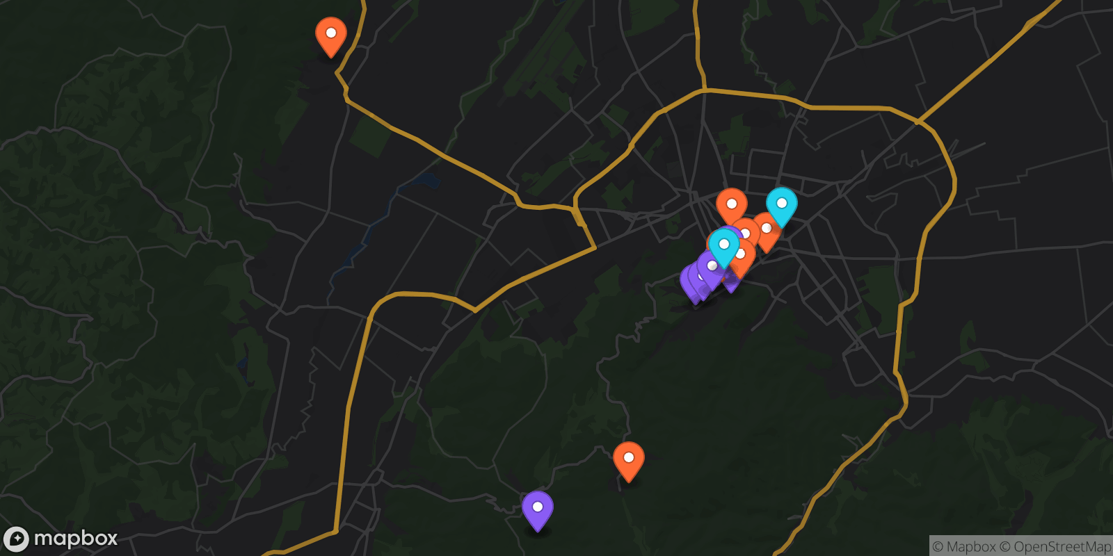 Map showing 22 locations