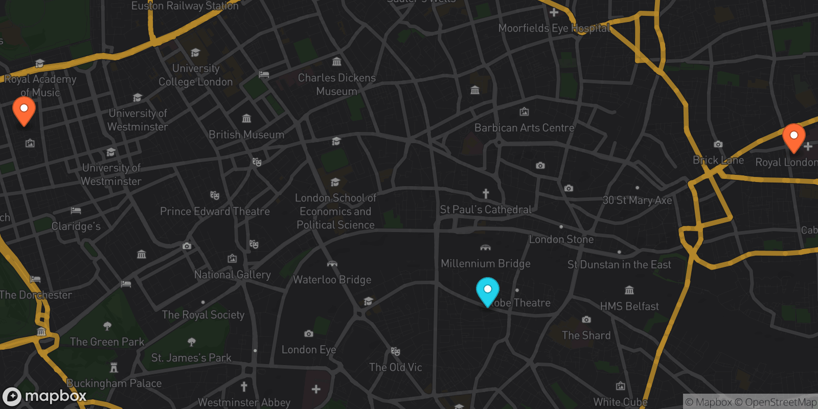 Map showing 3 locations