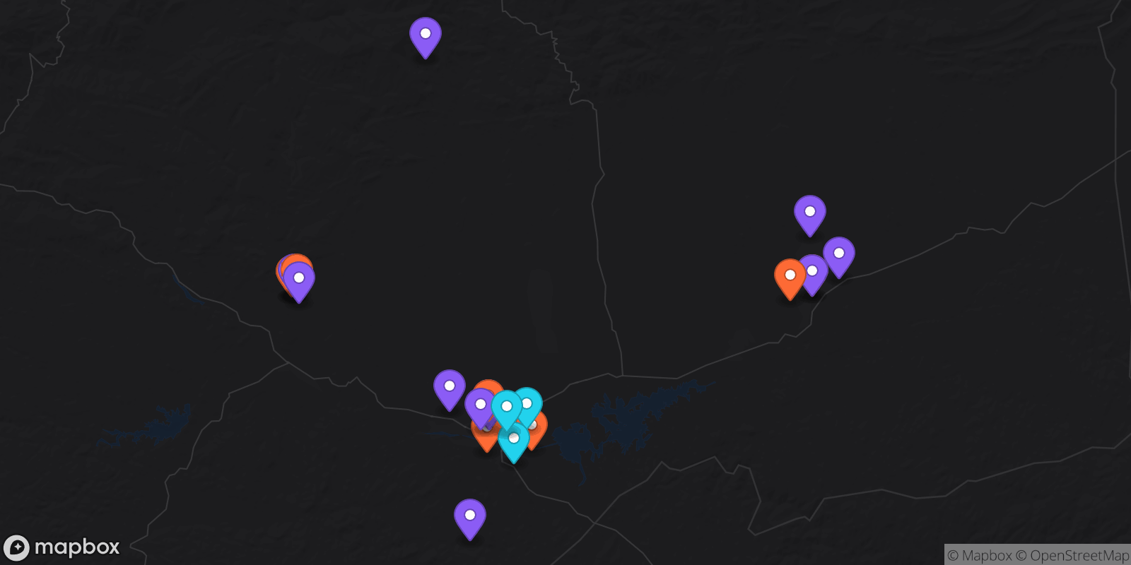 Map showing 25 locations