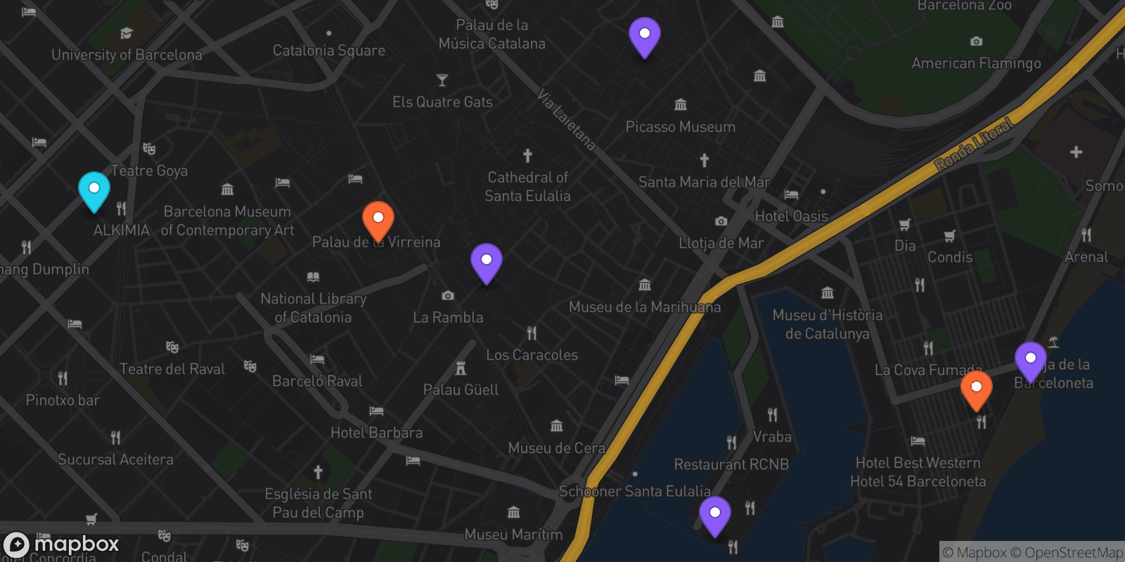 Map showing 7 locations