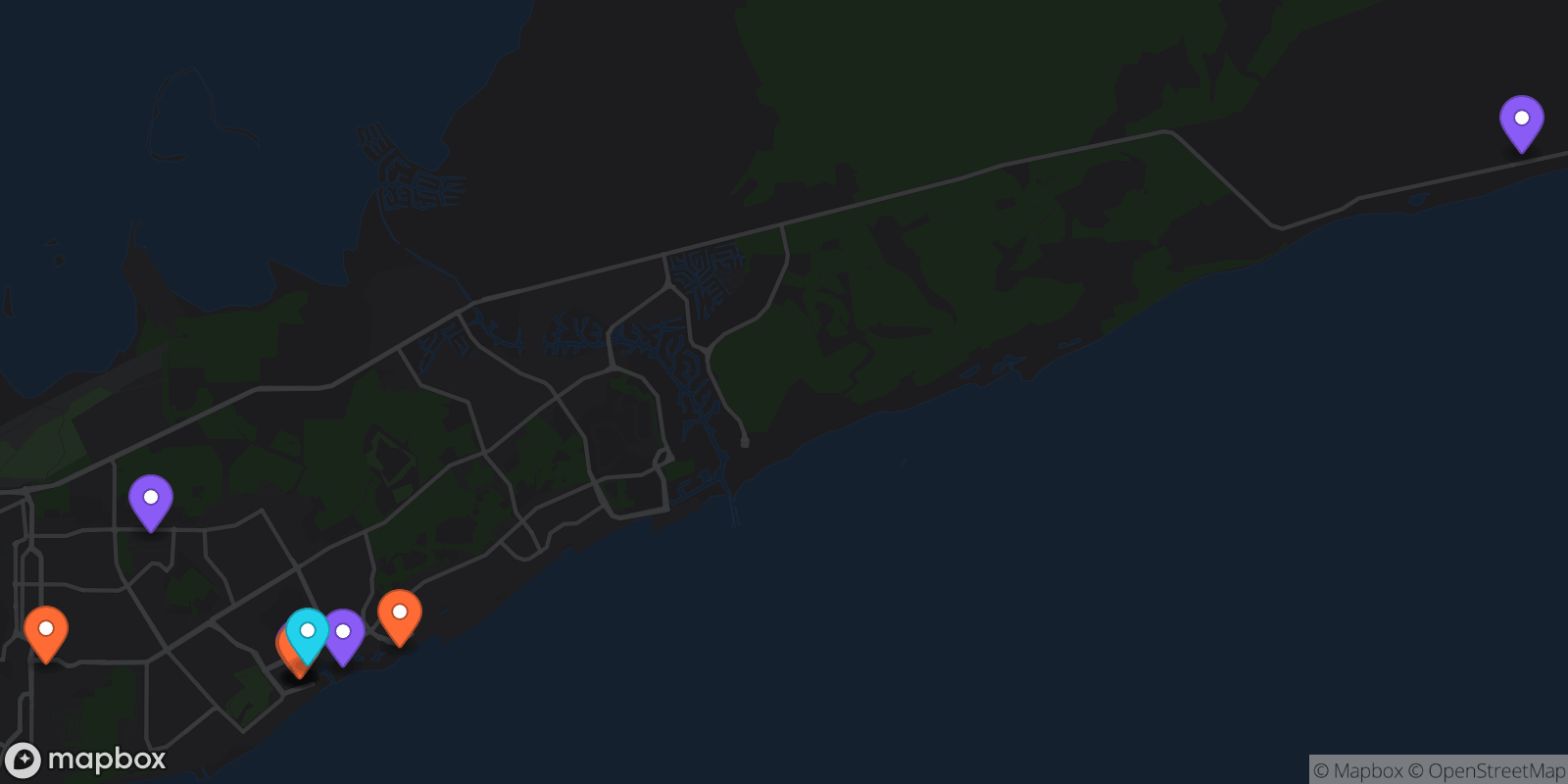 Map showing 10 locations