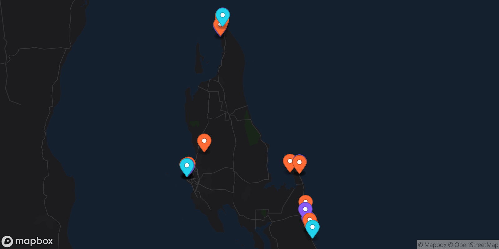 Map showing 25 locations