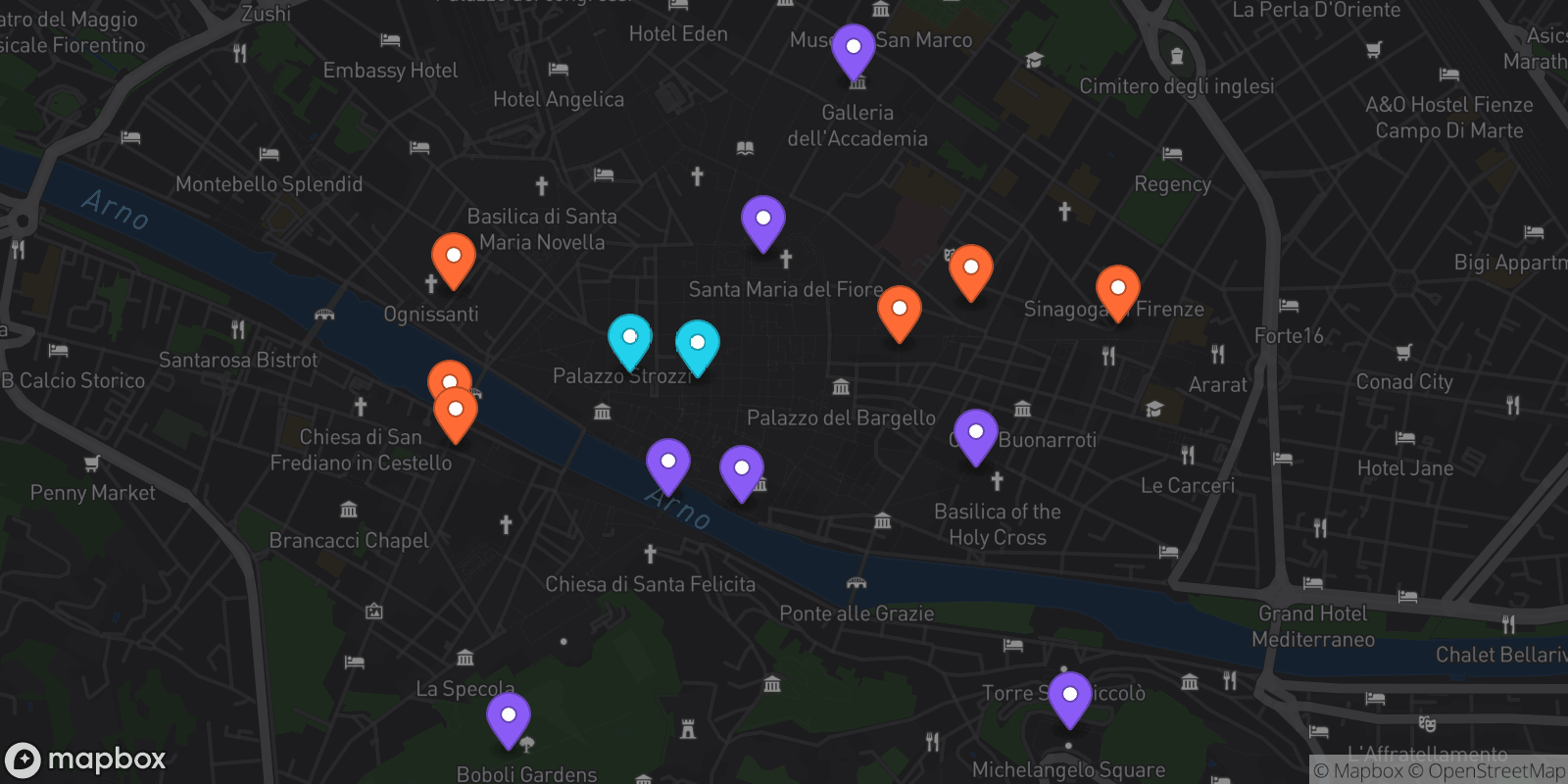 Map showing 15 locations