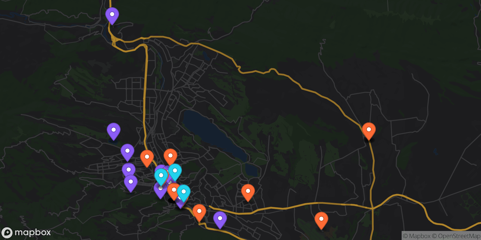 Map showing 43 locations