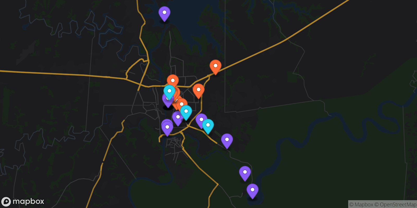 Map showing 35 locations