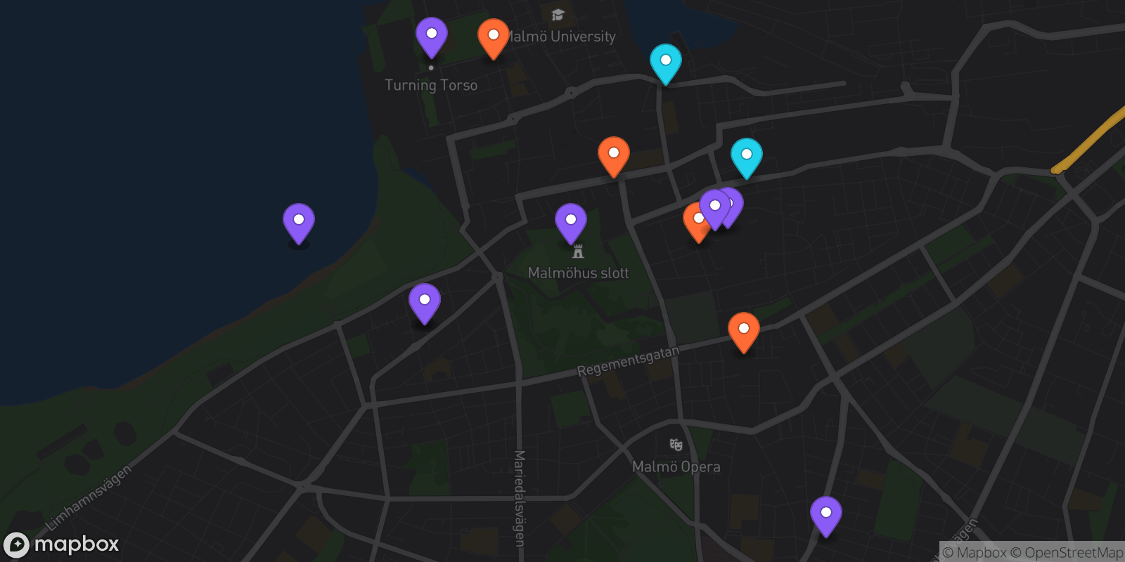Map showing 14 locations
