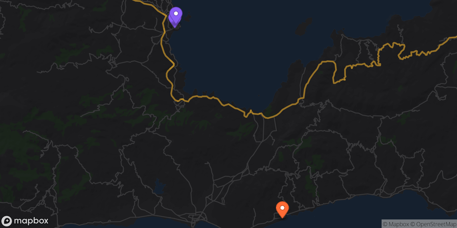 Map showing 3 locations