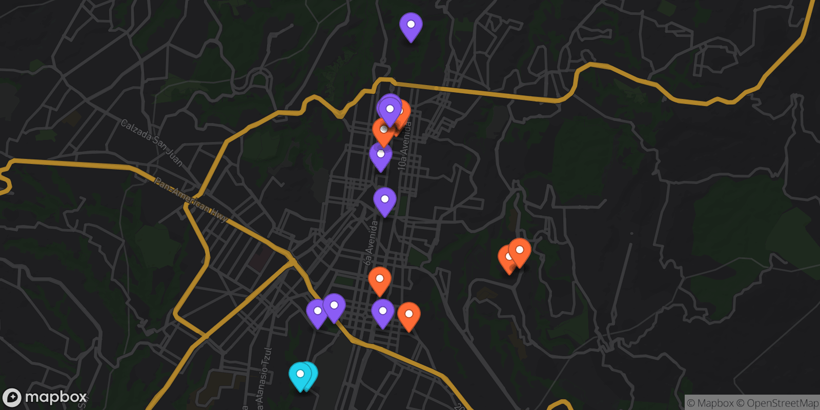 Map showing 22 locations