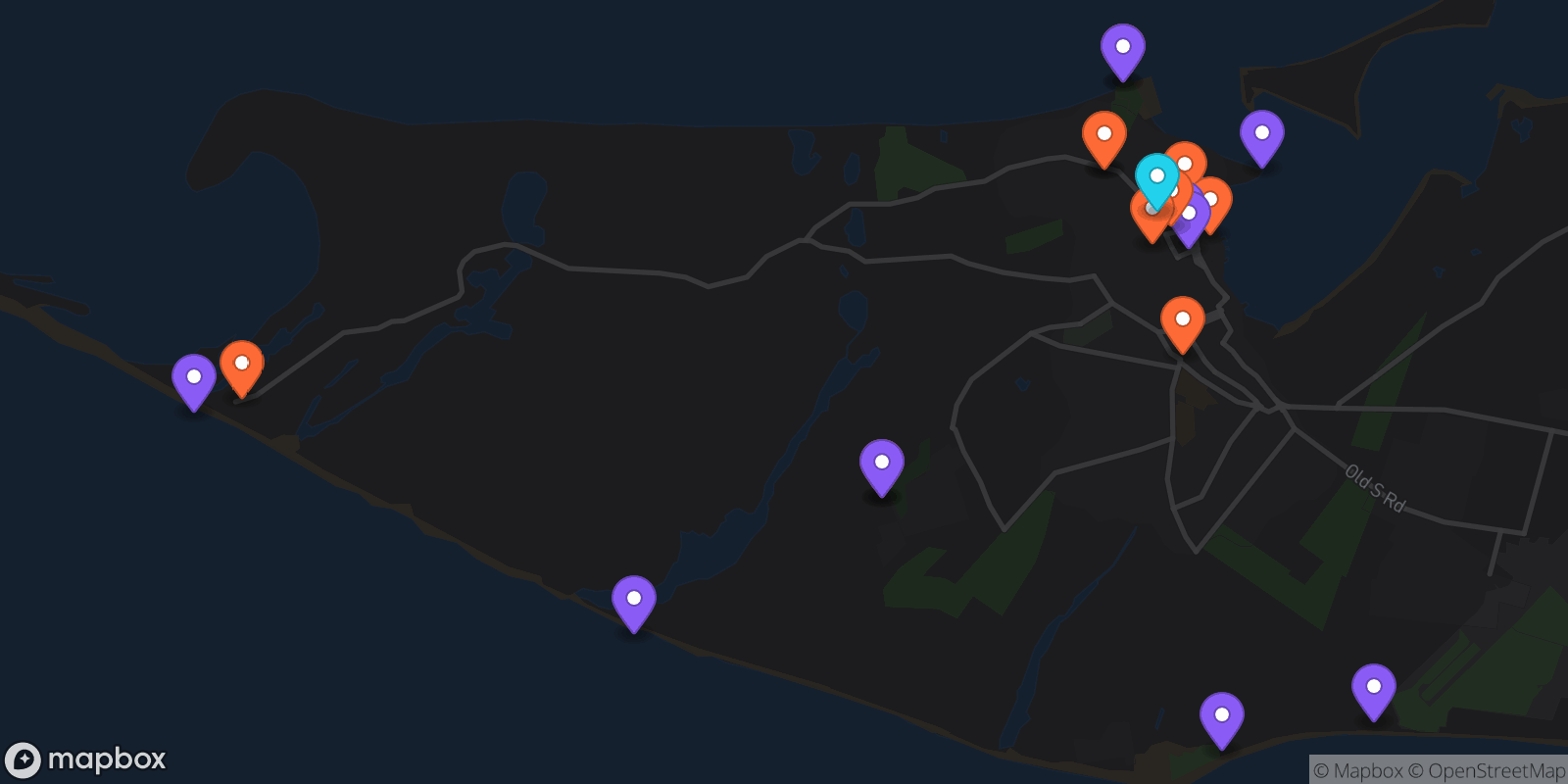 Map showing 21 locations