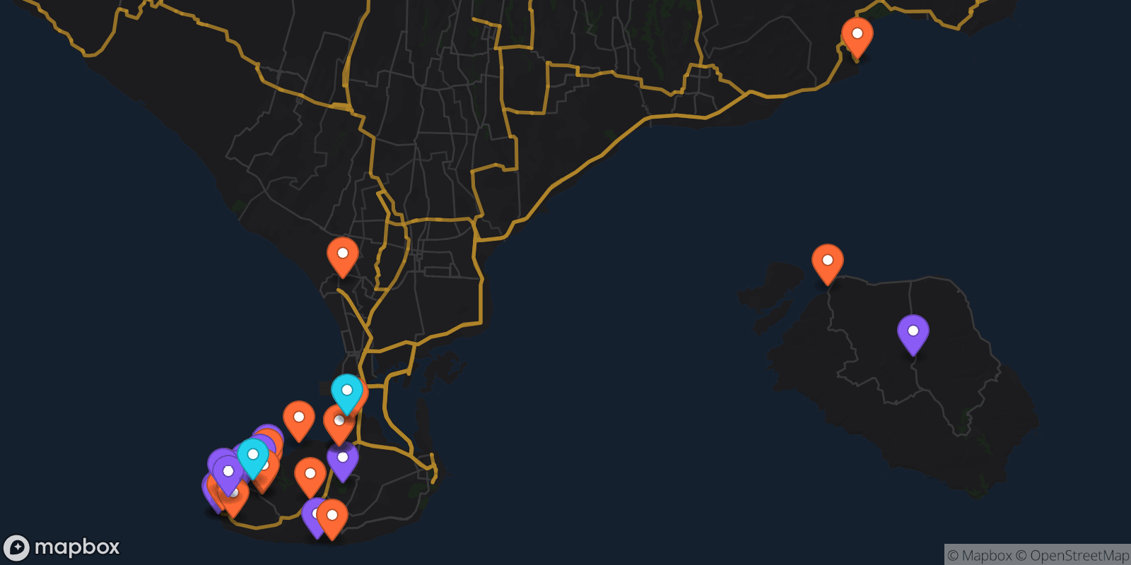 Map showing 31 locations