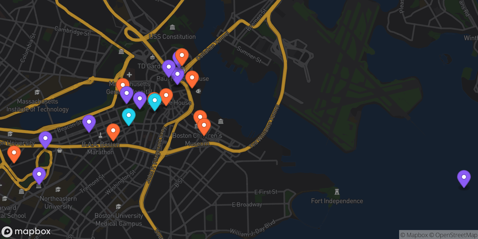Map showing 21 locations