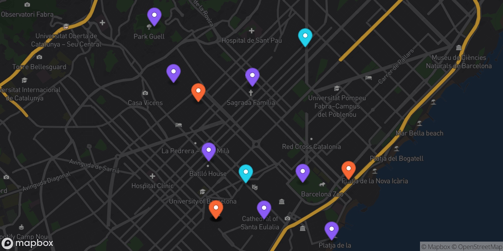 Map showing 16 locations