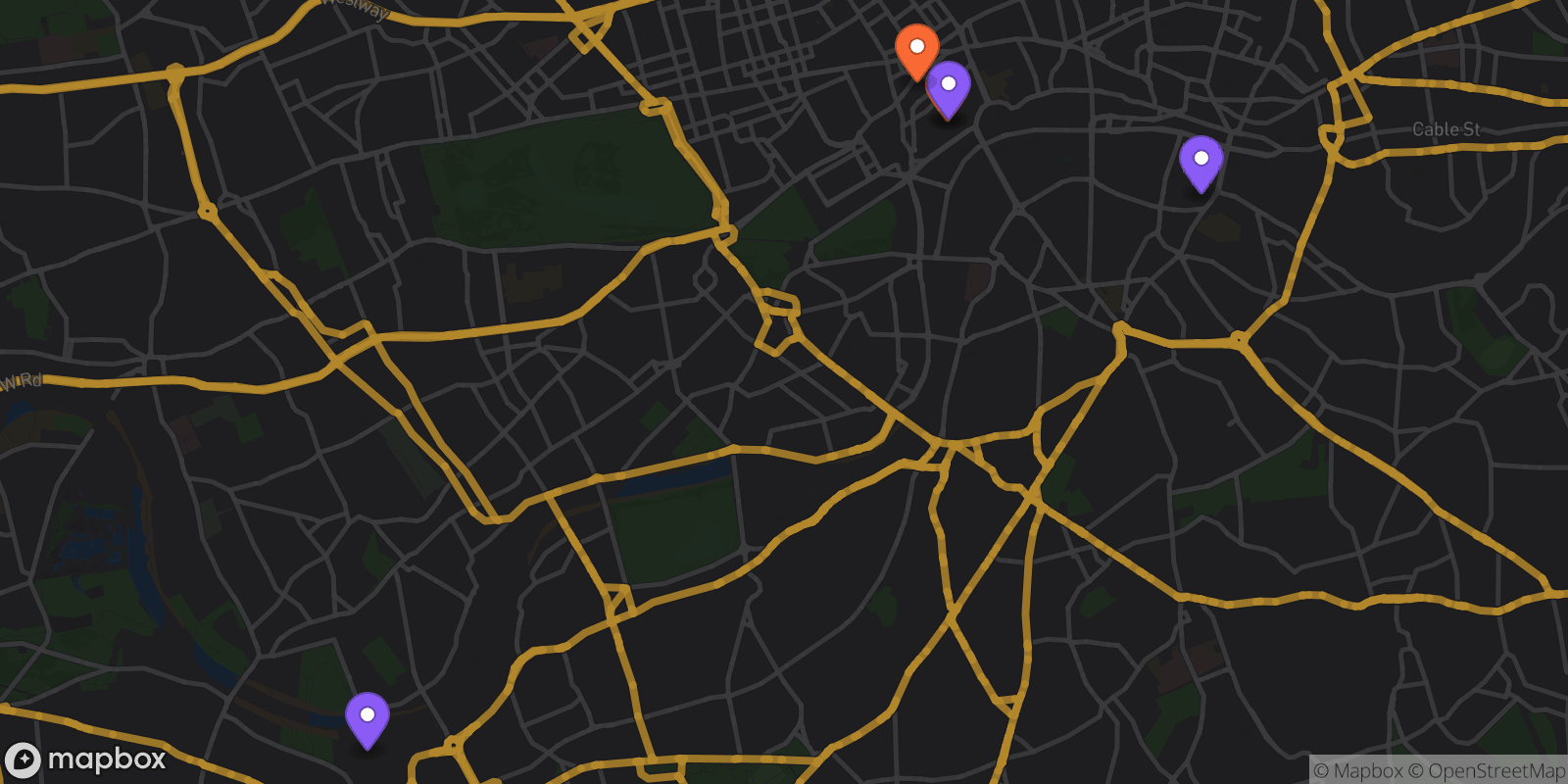 Map showing 5 locations