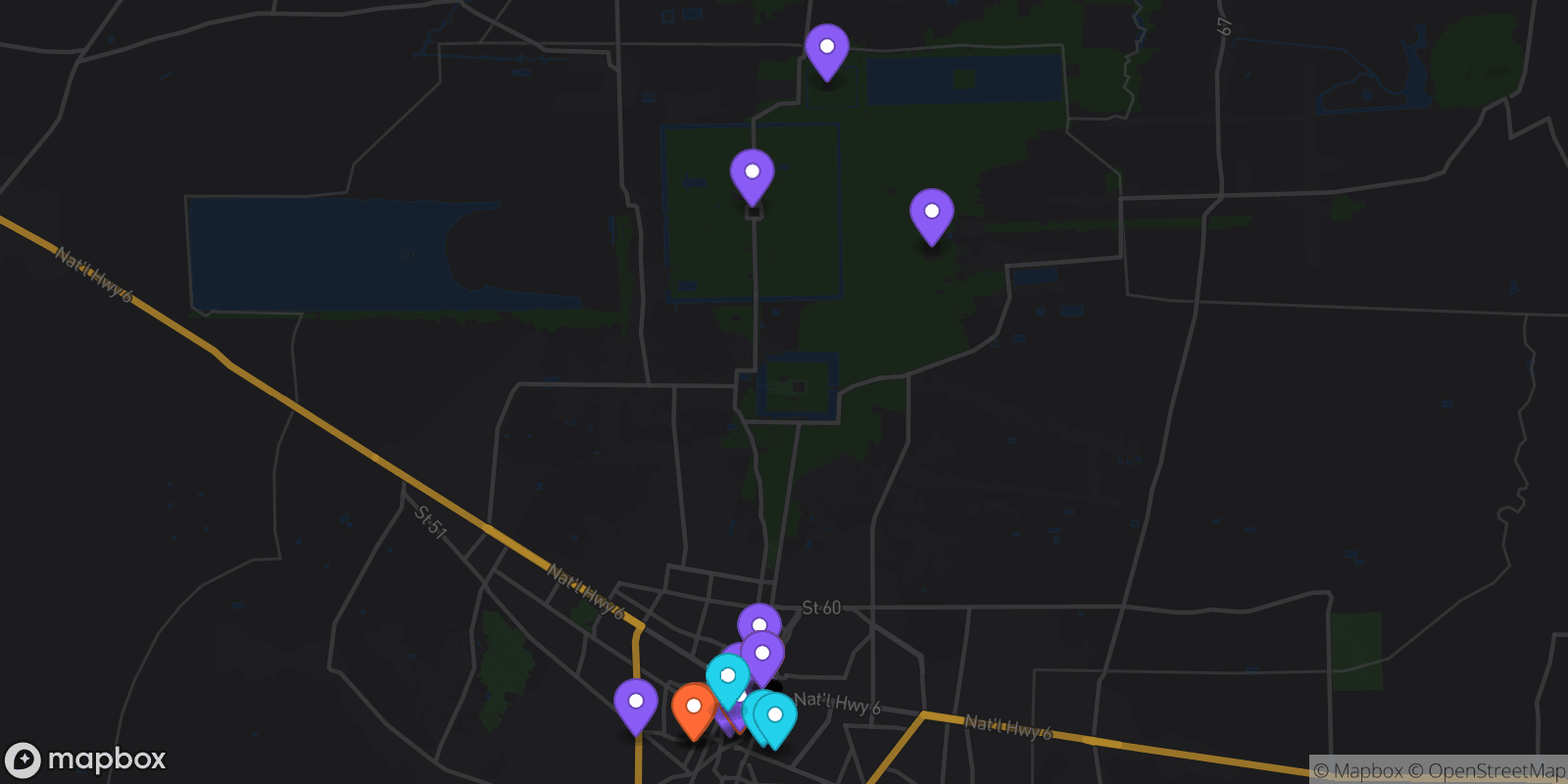 Map showing 43 locations