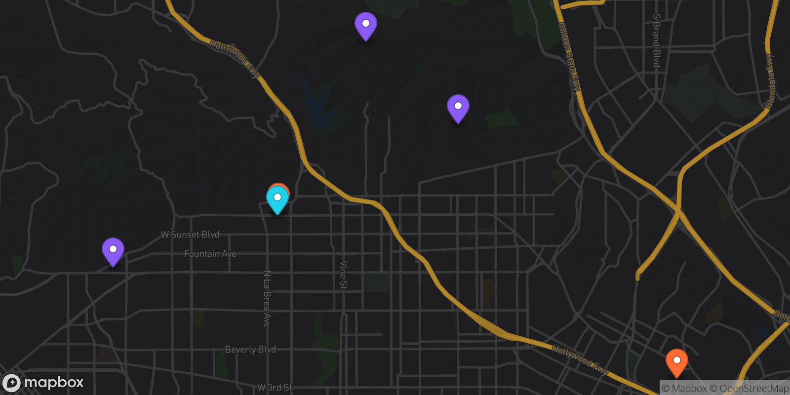 Map showing 6 locations