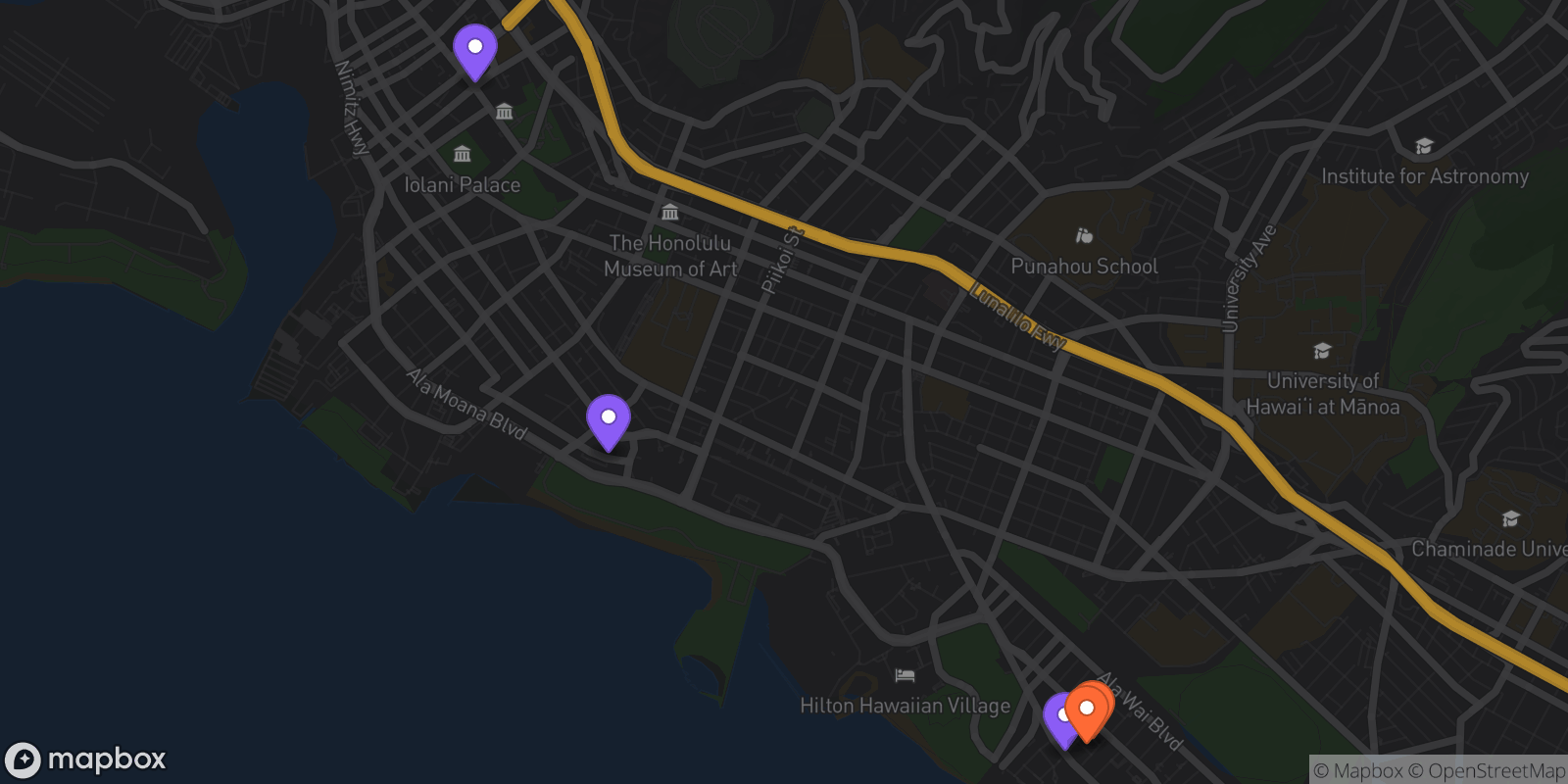 Map showing 5 locations